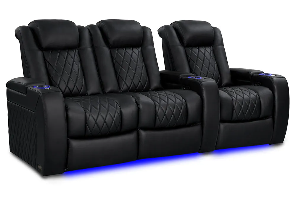 Valencia Tuscany Vegan Leather Home Theater Seating Row of 3 Loveseat Left, Deep Indigo