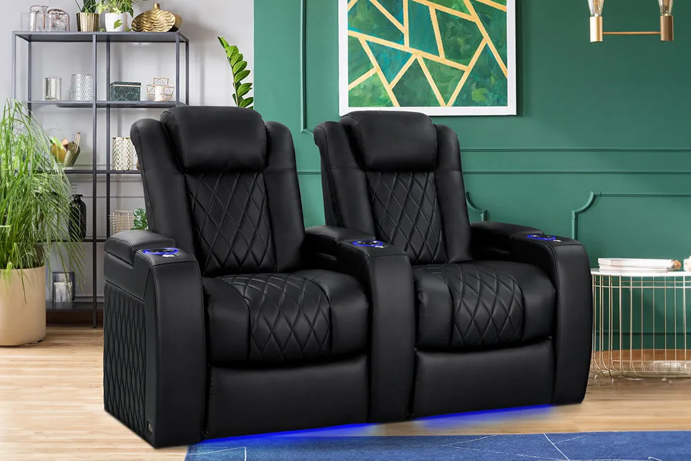 Valencia Tuscany Vegan Leather Home Theater Seating Row of 4 Loveseat Center, Deep Indigo