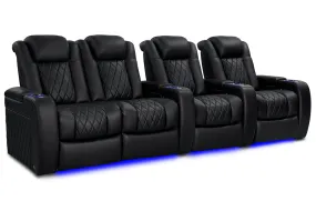 Valencia Tuscany Vegan Leather Home Theater Seating Row of 4 Loveseat Left, Deep Indigo