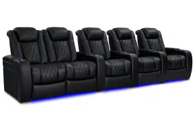 Valencia Tuscany Vegan Leather Home Theater Seating Row of 5 Loveseat Left, Deep Indigo