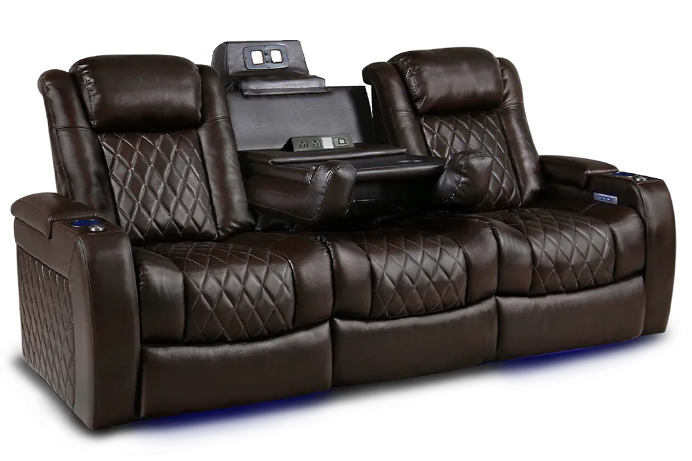 Valencia Tuscany XL Console Leather Home Theater Seating Heavy Duty Row of 3 Dropdown Center, Dark Chocolate