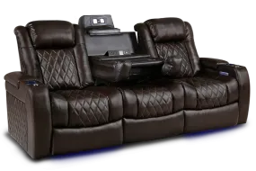 Valencia Tuscany XL Console Leather Home Theater Seating Heavy Duty Row of 3 Dropdown Center, Dark Chocolate