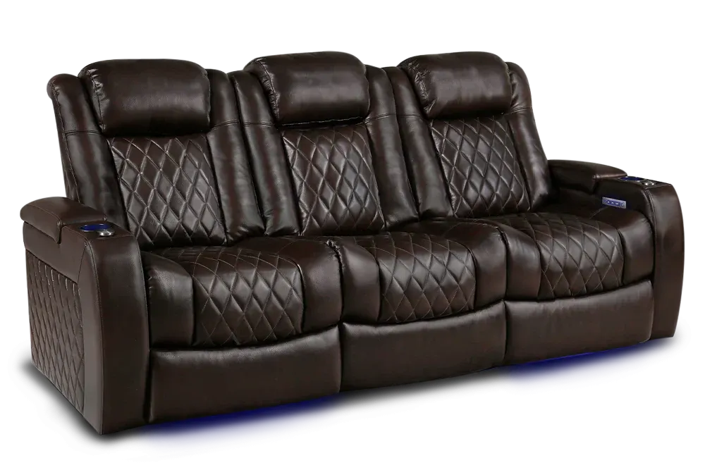 Valencia Tuscany XL Console Leather Home Theater Seating Heavy Duty Row of 3 Dropdown Center, Dark Chocolate