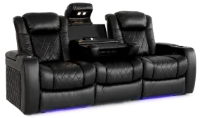 Valencia Tuscany XL Console Leather Home Theater Seating Row of 3 Dropdown Center, Midnight Black