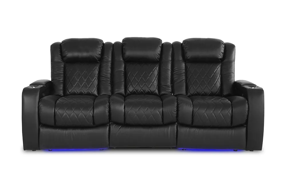 Valencia Tuscany XL Console Leather Home Theater Seating Row of 3 Dropdown Center, Midnight Black