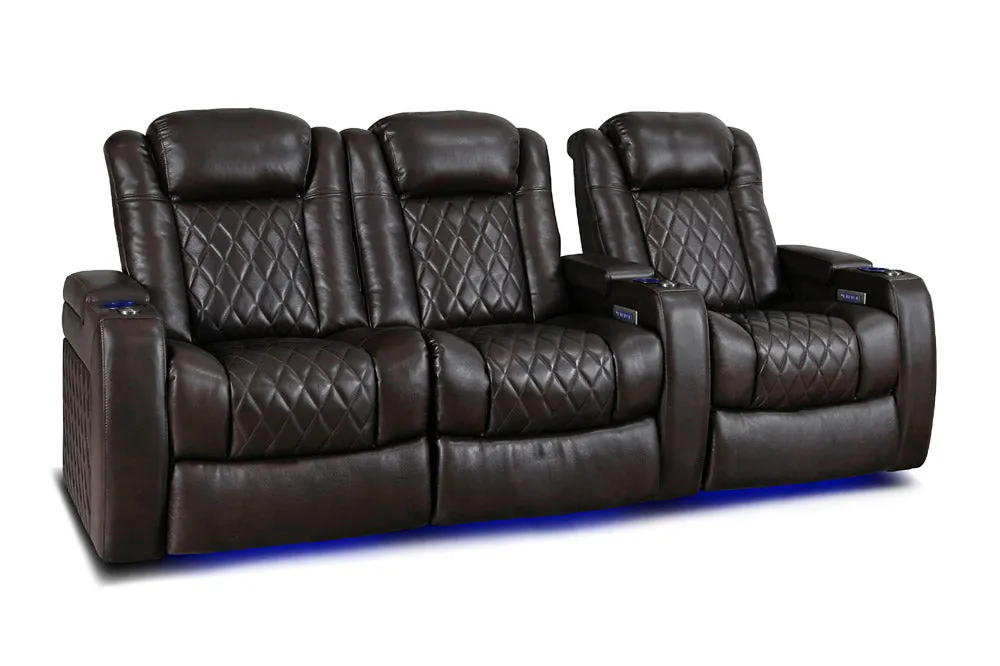 Valencia Tuscany XL Leather Home Theater Seating Heavy Duty Row of 3 Loveseat Left, Dark Chocolate