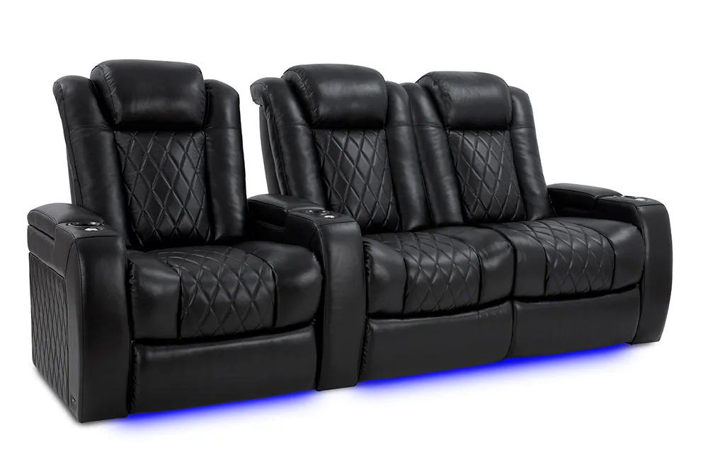 Valencia Tuscany XL Leather Home Theater Seating Heavy Duty Row of 3 Loveseat Right, Midnight Black