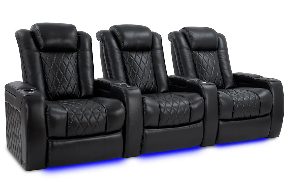 Valencia Tuscany XL Leather Home Theater Seating Heavy Duty Row of 3, Midnight Black