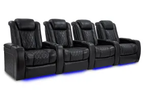 Valencia Tuscany XL Leather Home Theater Seating Heavy Duty Row of 4, Midnight Black