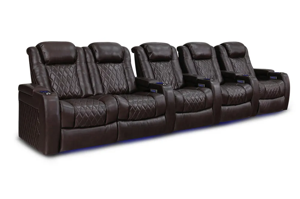 Valencia Tuscany XL Leather Home Theater Seating Heavy Duty Row of 5 Loveseat Left, Dark Chocolate