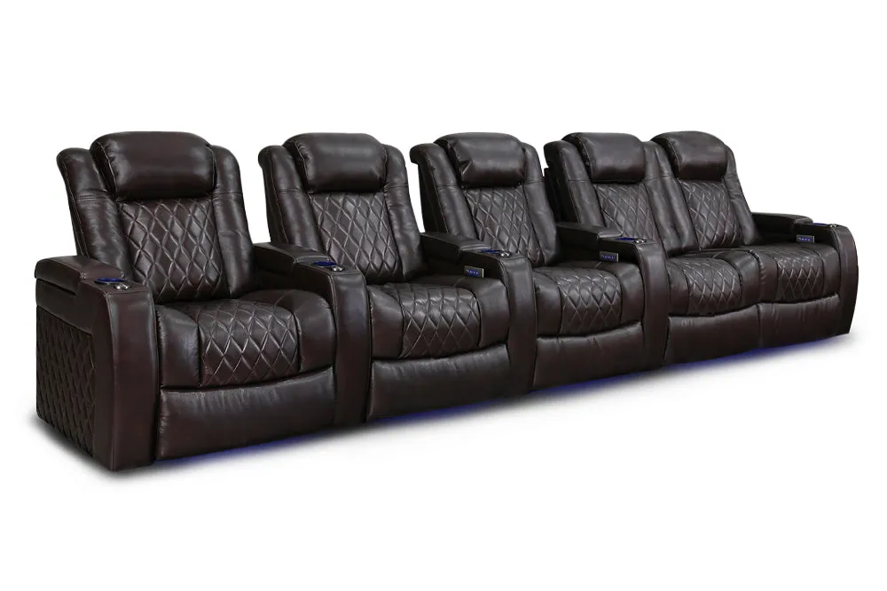 Valencia Tuscany XL Leather Home Theater Seating Heavy Duty Row of 5 Loveseat Right, Dark Chocolate