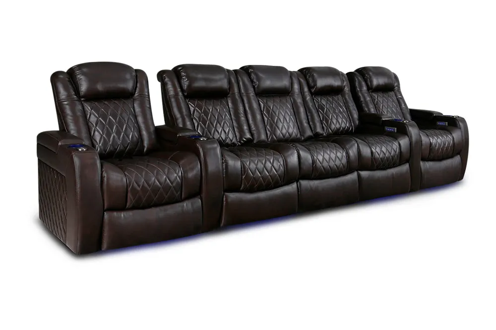 Valencia Tuscany XL Leather Home Theater Seating Heavy Duty Row of 5 Set of 3 Center, Dark Chocolate