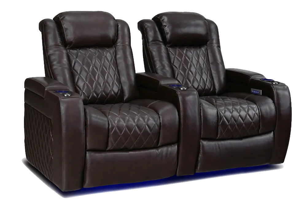 Valencia Tuscany XL Leather Home Theater Seating Row of 2, Dark Chocolate