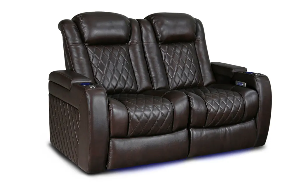 Valencia Tuscany XL Leather Home Theater Seating Row of 2 Loveseat, Dark Chocolate