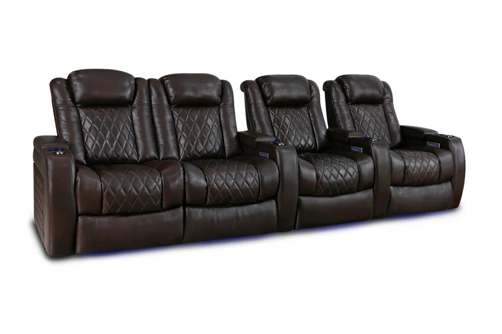 Valencia Tuscany XL Leather Home Theater Seating Row of 4 Loveseat Left, Dark Chocolate