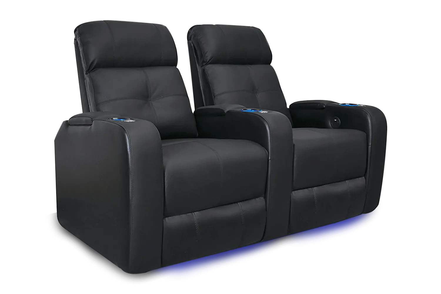 Valencia Verona Leather Home Theater Seating Power Headrest Row of 2, Black