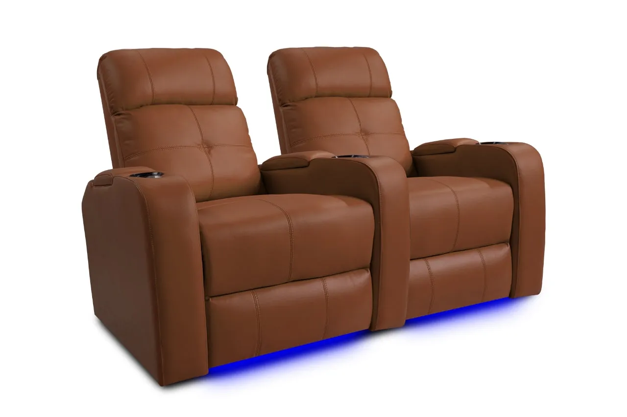 Valencia Verona Leather Home Theater Seating Power Headrest Row of 2, Roast Chestnut