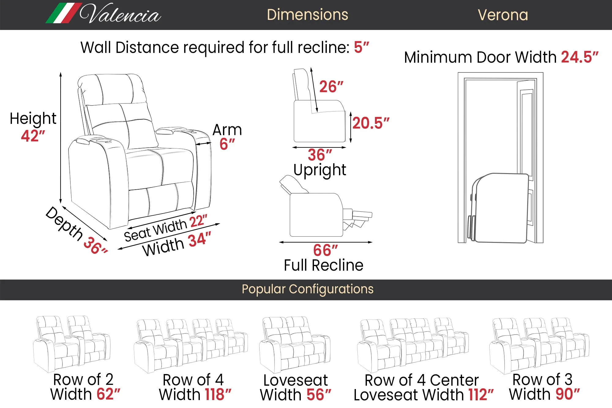 Valencia Verona Leather Home Theater Seating Power Headrest Row of 2, Roast Chestnut