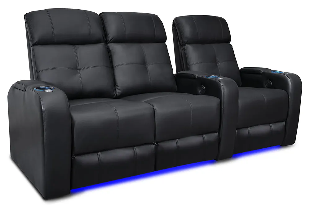 Valencia Verona Leather Home Theater Seating Power Headrest Row of 3 Loveseat Left, Black