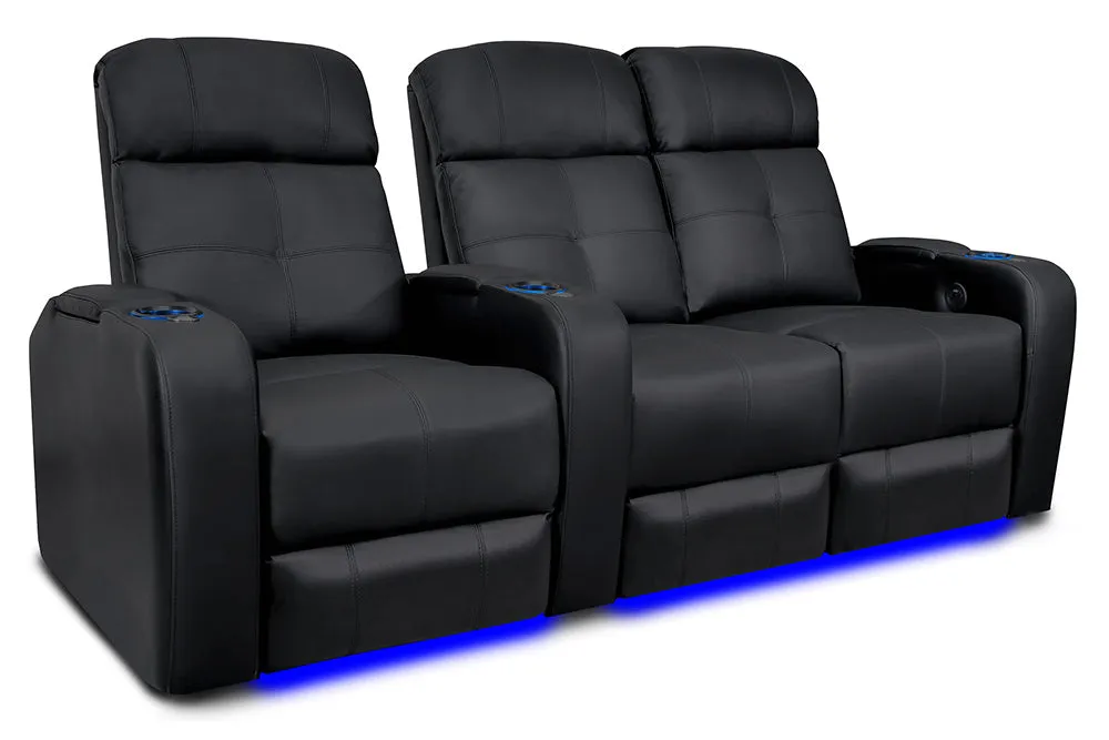 Valencia Verona Leather Home Theater Seating Power Headrest Row of 3 Loveseat Right, Black