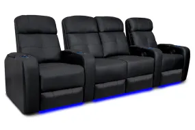 Valencia Verona Leather Home Theater Seating Power Headrest Row of 4 Loveseat Center, Black