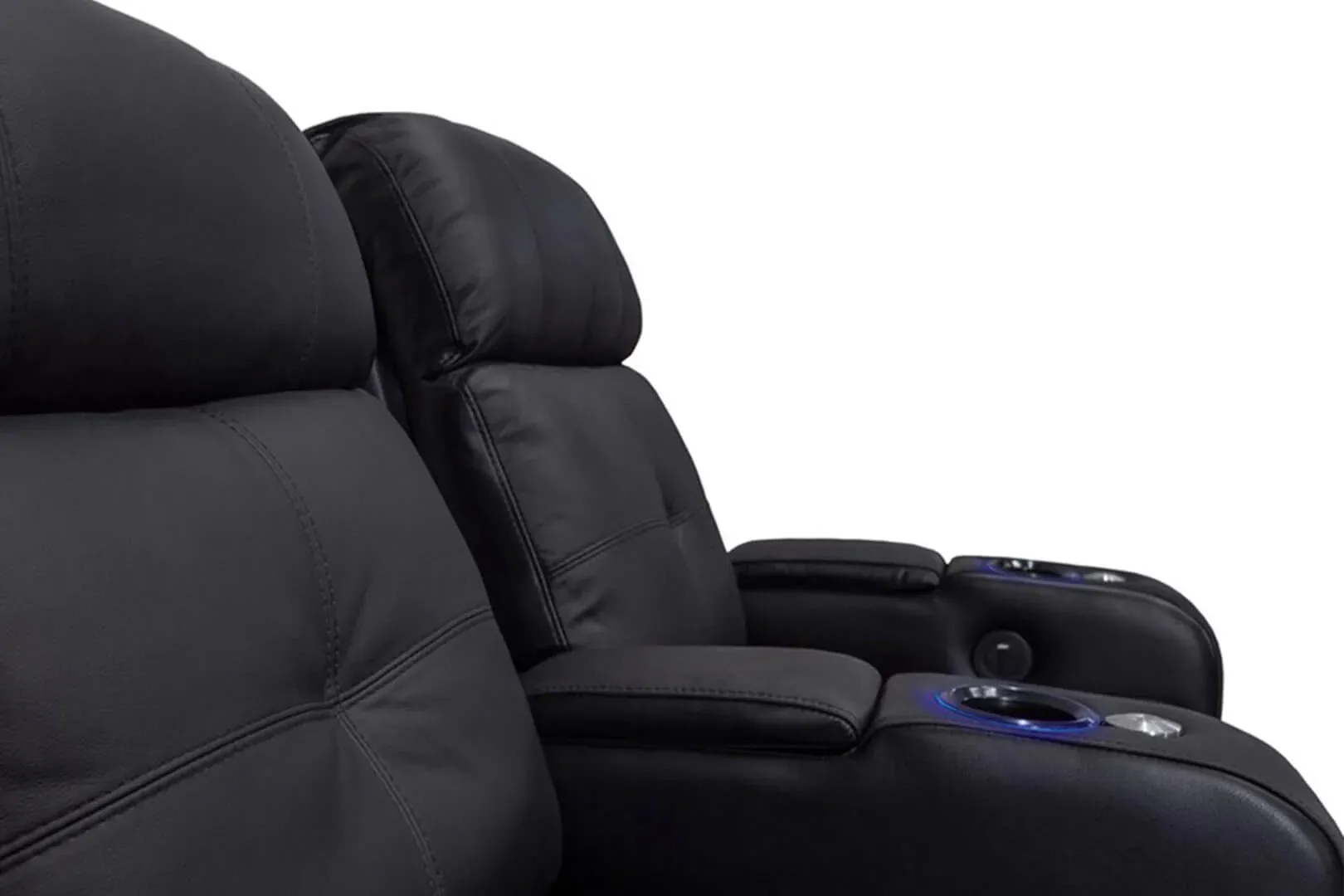 Valencia Verona Leather Home Theater Seating Power Headrest Row of 4 Loveseat Center, Black