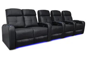 Valencia Verona Leather Home Theater Seating Power Headrest Row of 5 Loveseat Left, Black