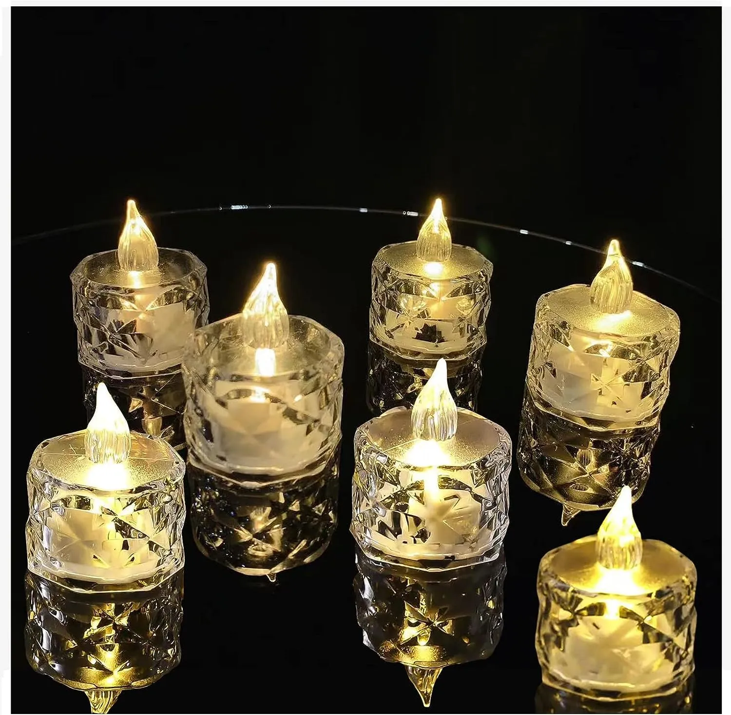 Vervenix 24 Pcs Flameless and Smokeless Decorative Candles Transparent Acrylic Led Tea Light Candle for Christmas, Festival,Candles (24 Pieces, Warm White, 3 cm)