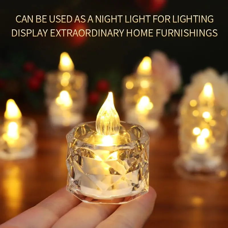 Vervenix 24 Pcs Flameless and Smokeless Decorative Candles Transparent Acrylic Led Tea Light Candle for Christmas, Festival,Candles (24 Pieces, Warm White, 3 cm)