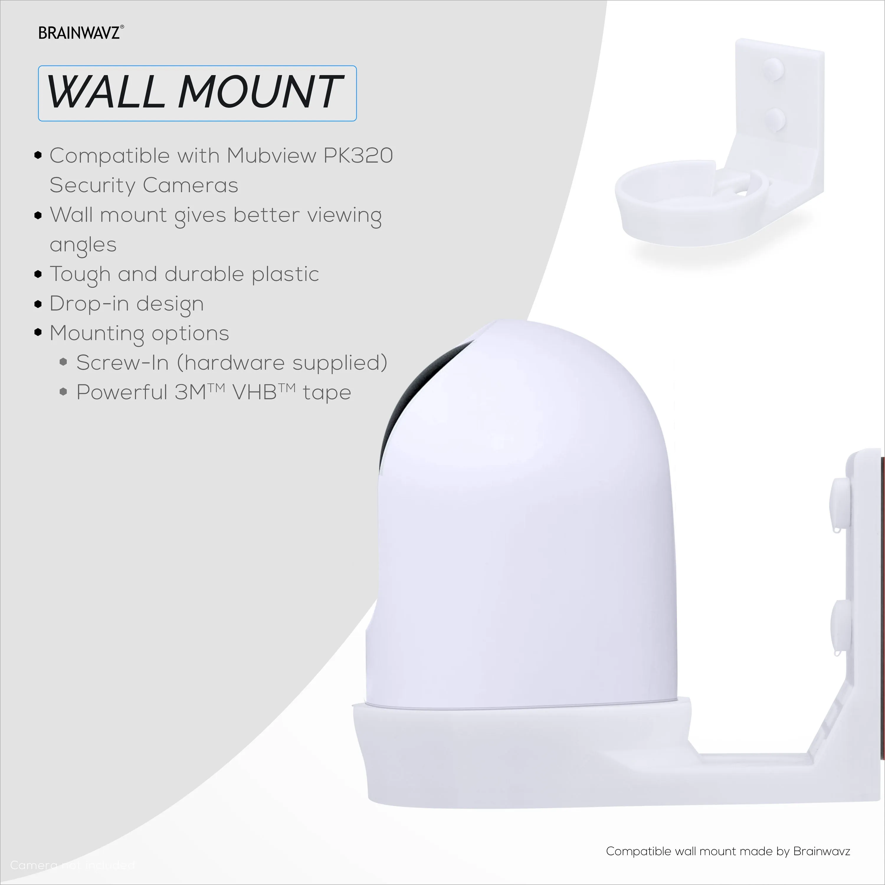 Wall Mount For Mubview PK320 Pet & Baby Indoor Baby Monitor Pet Security Camera - Easy to Install, Reduce Blind Spots & Clutter