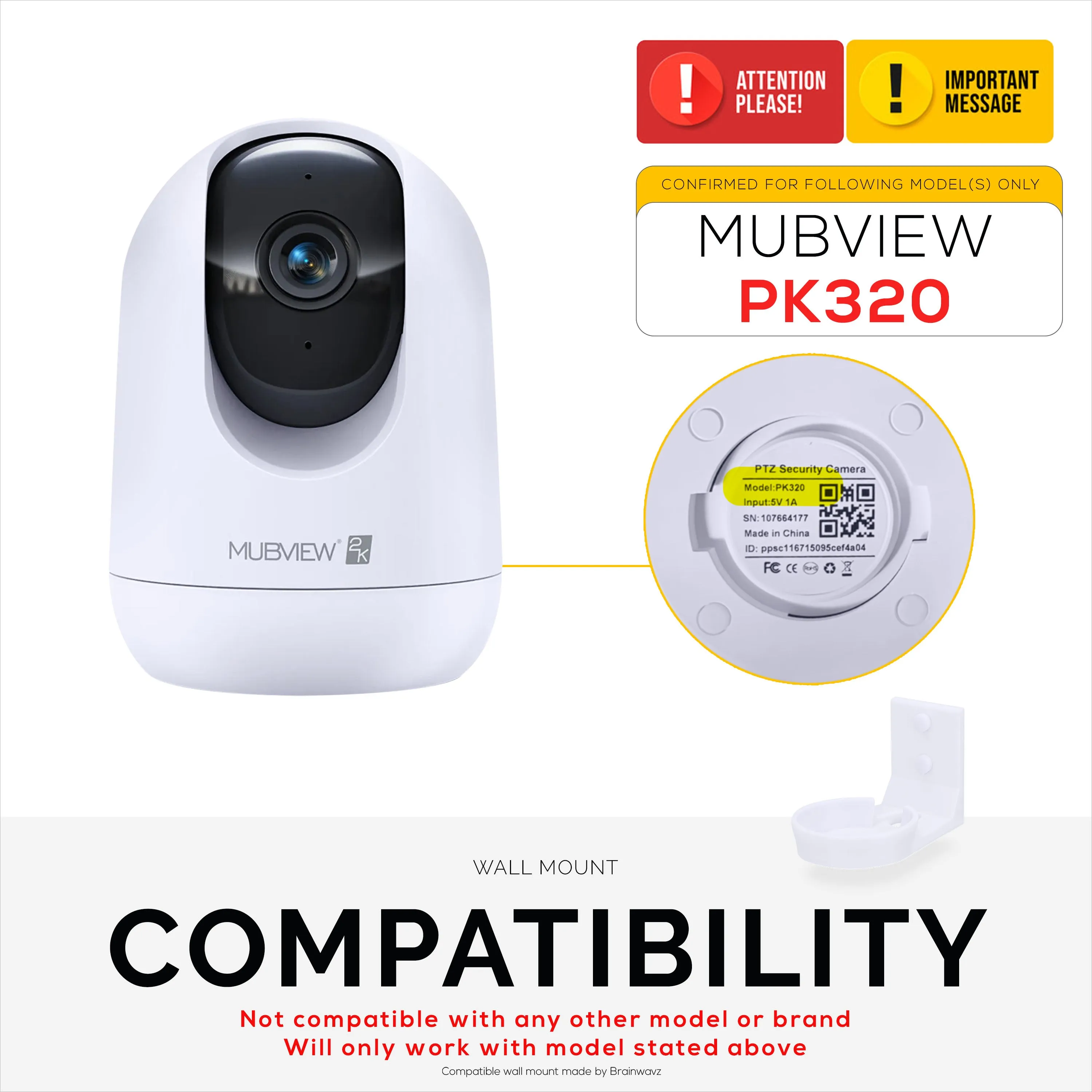 Wall Mount For Mubview PK320 Pet & Baby Indoor Baby Monitor Pet Security Camera - Easy to Install, Reduce Blind Spots & Clutter