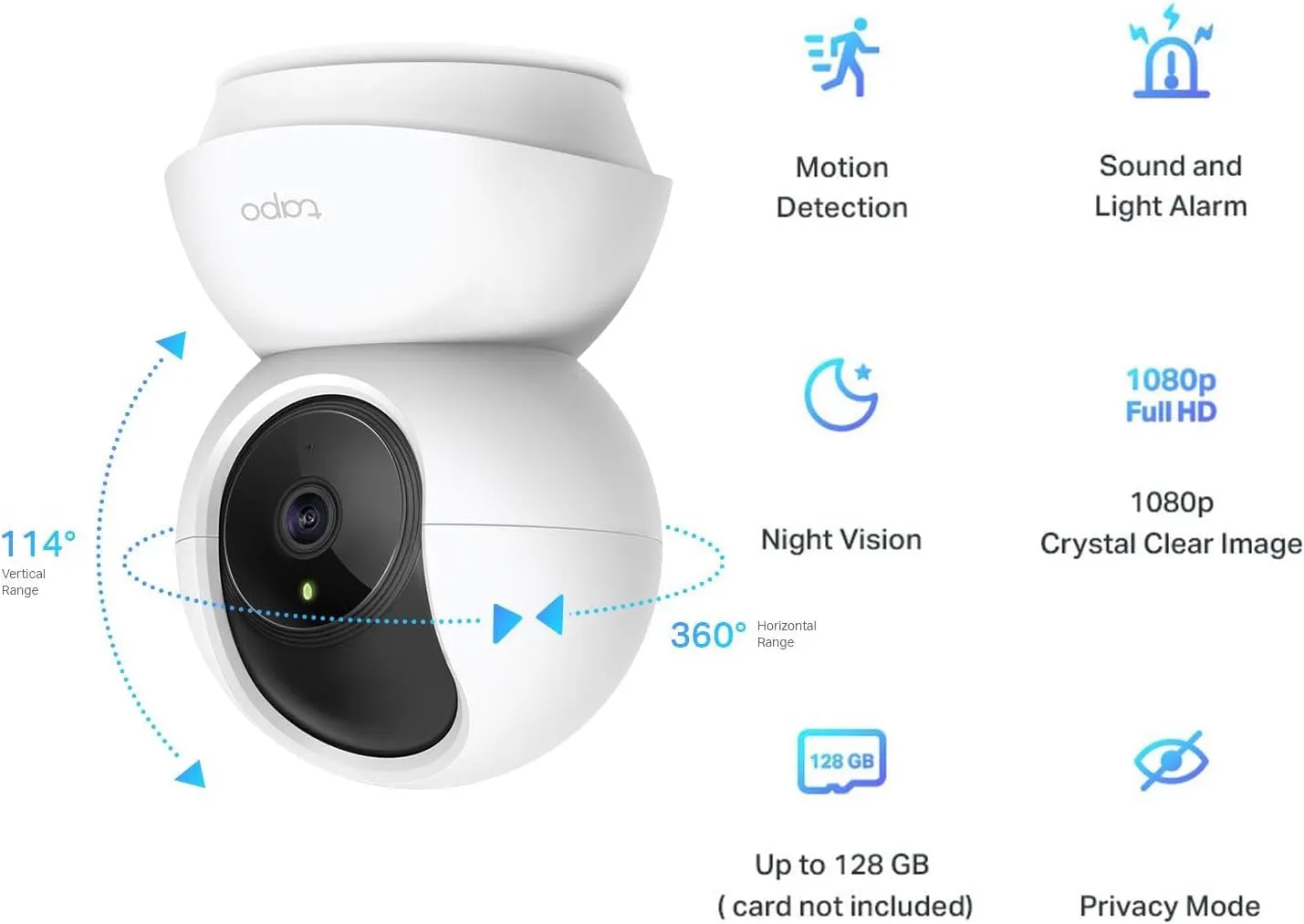 Wifi Camera, Indoor Camera for Security, 1080p Pet Camera, Wireless 360° for Baby Monitor, CCTV, AI Monitor, Smart Motion Detection & Tracking, Night Vision, Works with Alexa & Google Home (TC70)