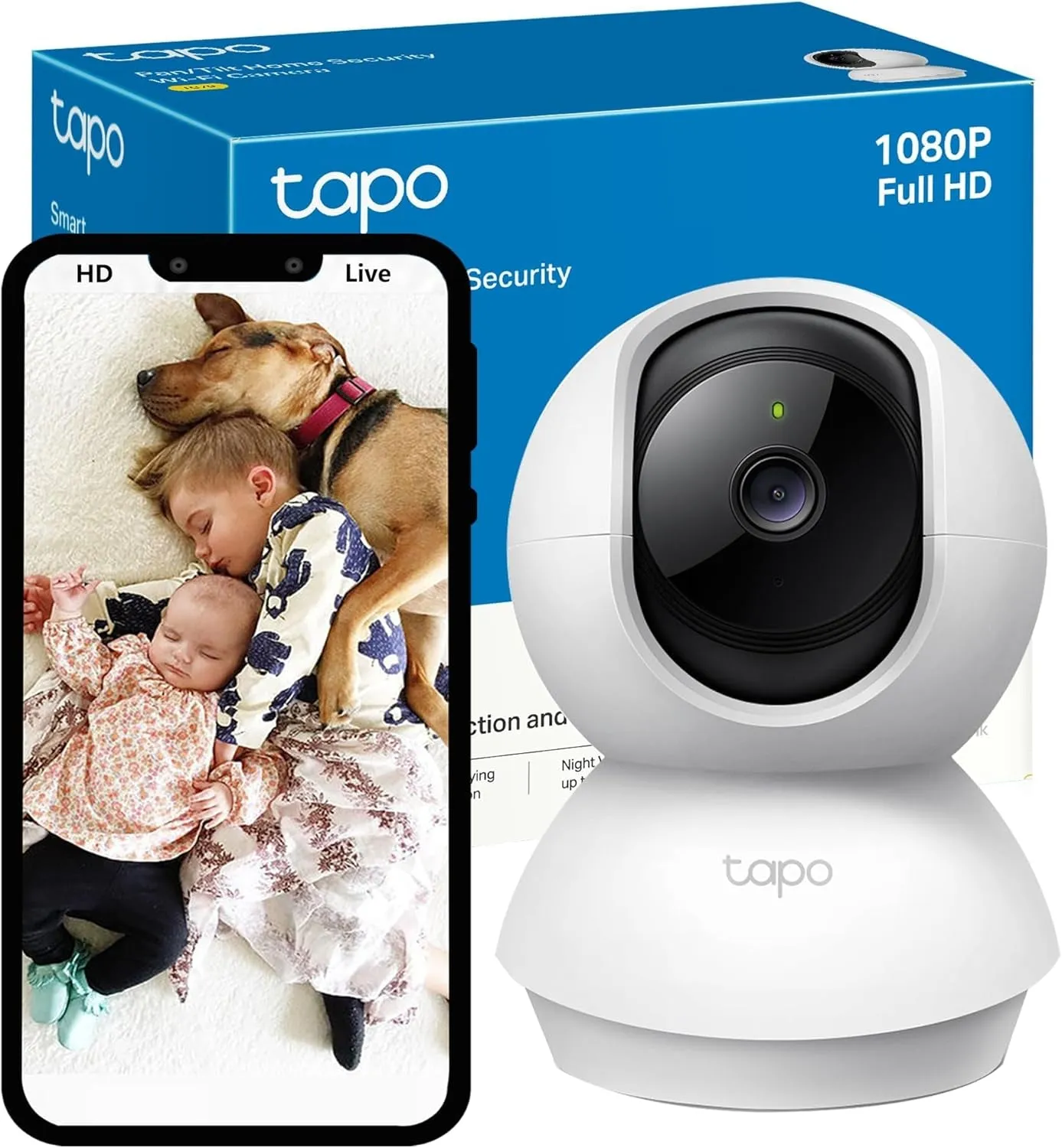 Wifi Camera, Indoor Camera for Security, 1080p Pet Camera, Wireless 360° for Baby Monitor, CCTV, AI Monitor, Smart Motion Detection & Tracking, Night Vision, Works with Alexa & Google Home (TC70)